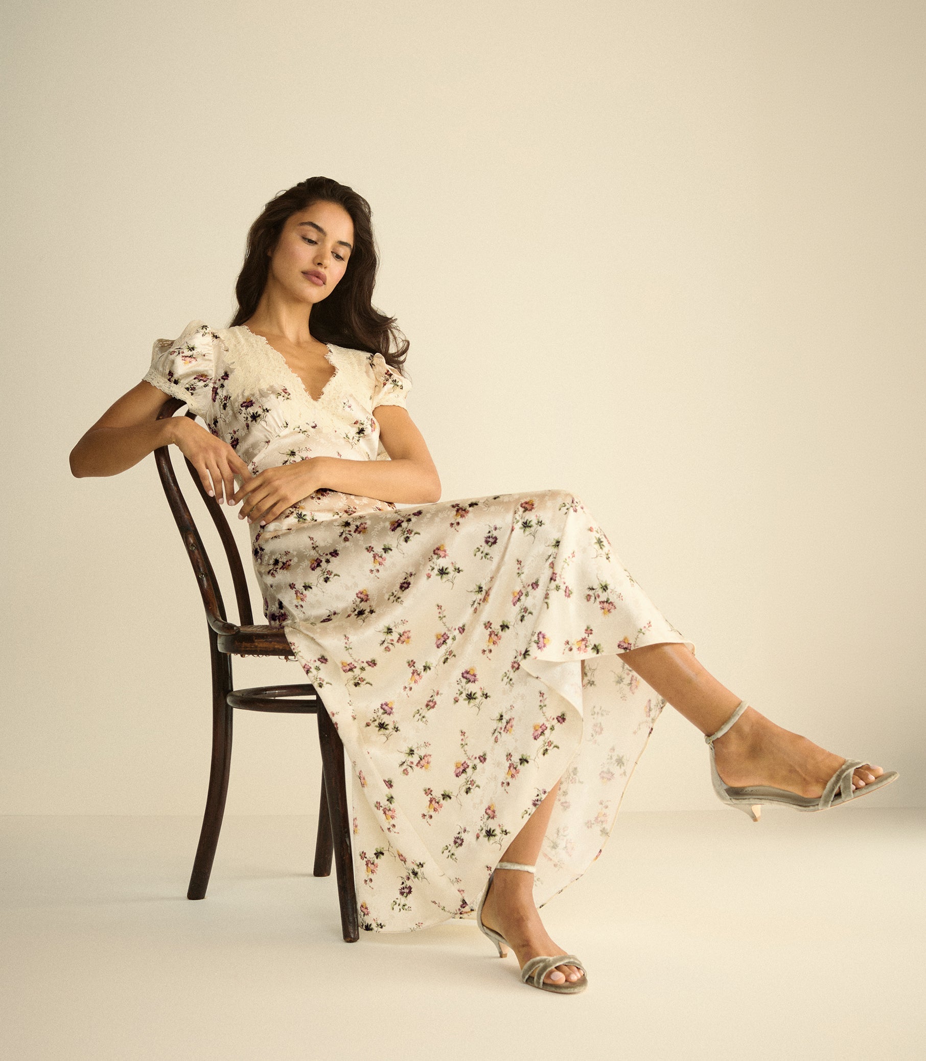 CELIA DRESS -- CREME HILLSIDE THISTLES