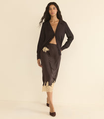 ELOWEN SKIRT -- EQUESTRIAN BROWN WITH CREAM LACE