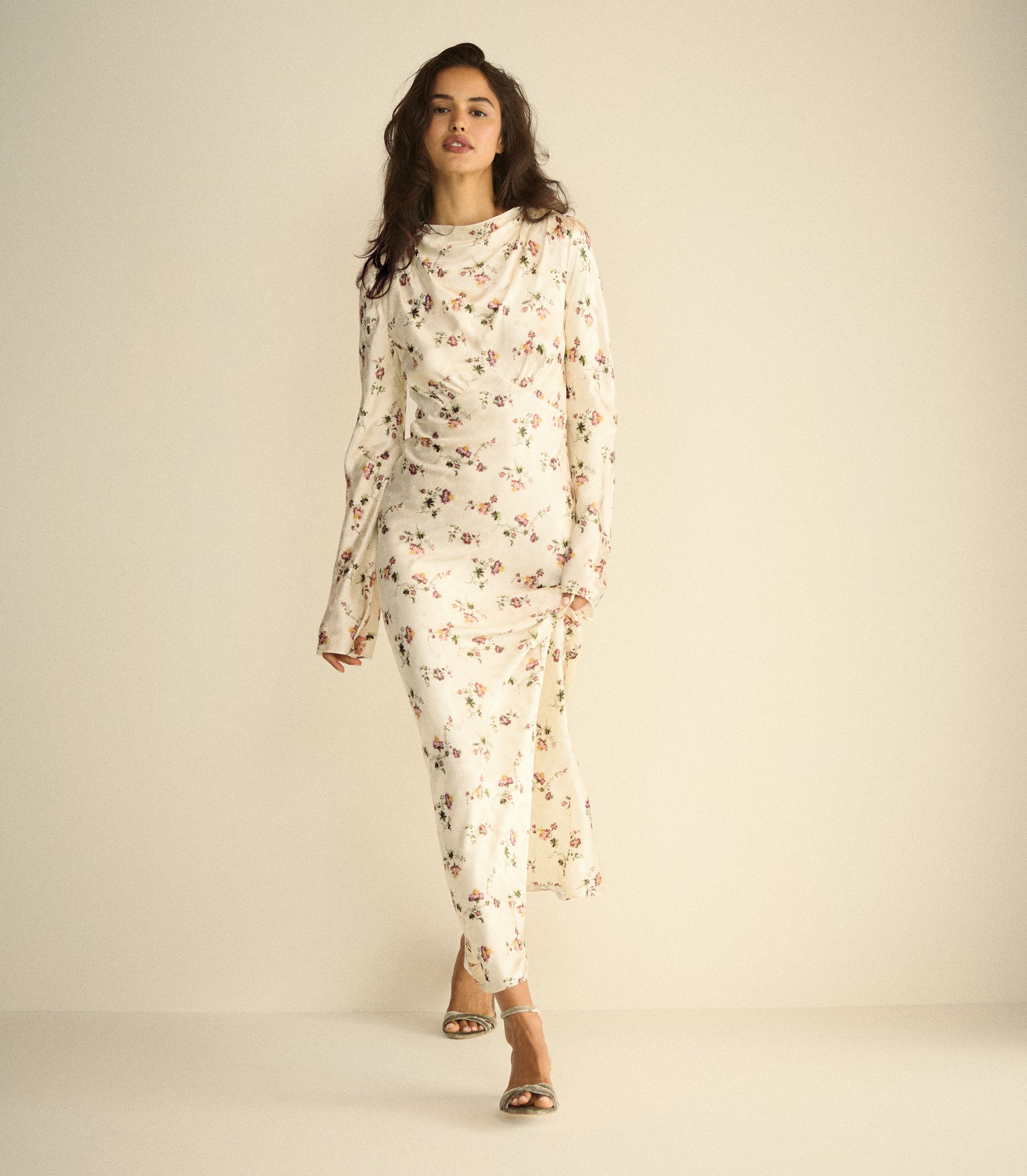 MELORA DRESS -- CREME HILLSIDE THISTLES